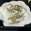 Chanel Double C Gold-Plated Cubic Zirconia Stud Earrings