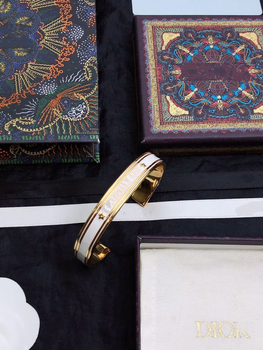 Dior Code Bangle Gold White Metal and Lacquer Bracelet
