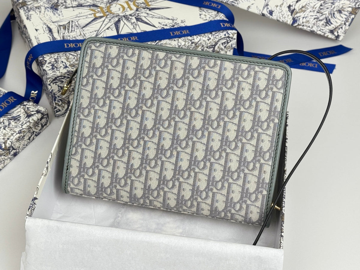 Dior 25S 30 Montaigne Dea Pouch Gray Oblique Jacquard 26 in Canvas